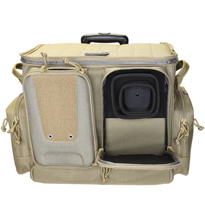 GPS Tactical Rolling Range Case Bag For Shooting Gear, 10 Handguns, & Ammo, Tan