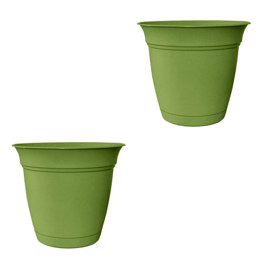 HC Companies ECA08000 8 In Eclipse Planter with Attached Saucer, Green (2 Pack)