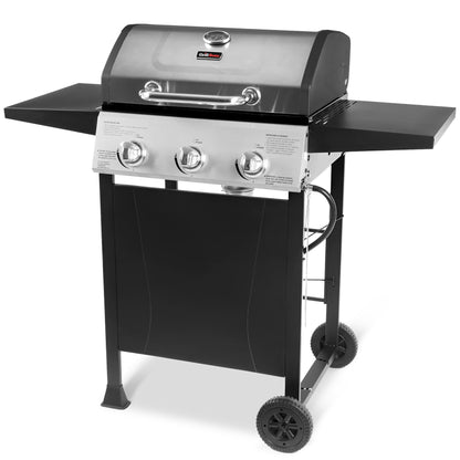 Grill Boss 27,000 BTU 3 Burner Propane Gas Grill w/Wheels, Cover, & Side Shelves