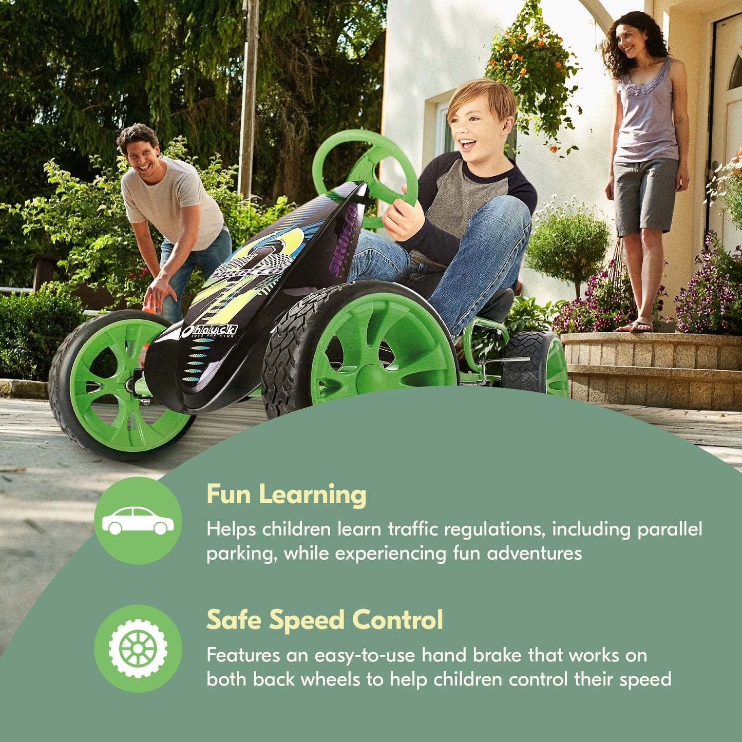 hauck Sirocco Racing Clutch Free Go Kart with Low Profile Rubber Tires, Green