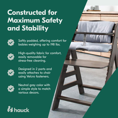 hauck High Chair Pad Deluxe Cushion for Alpha+ and Beta+ Wooden Highchair, Grey