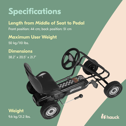 hauck Ergonomic Pedal Ride On Go Kart Toys for Boys and Girls Ages 4 to 8, Black
