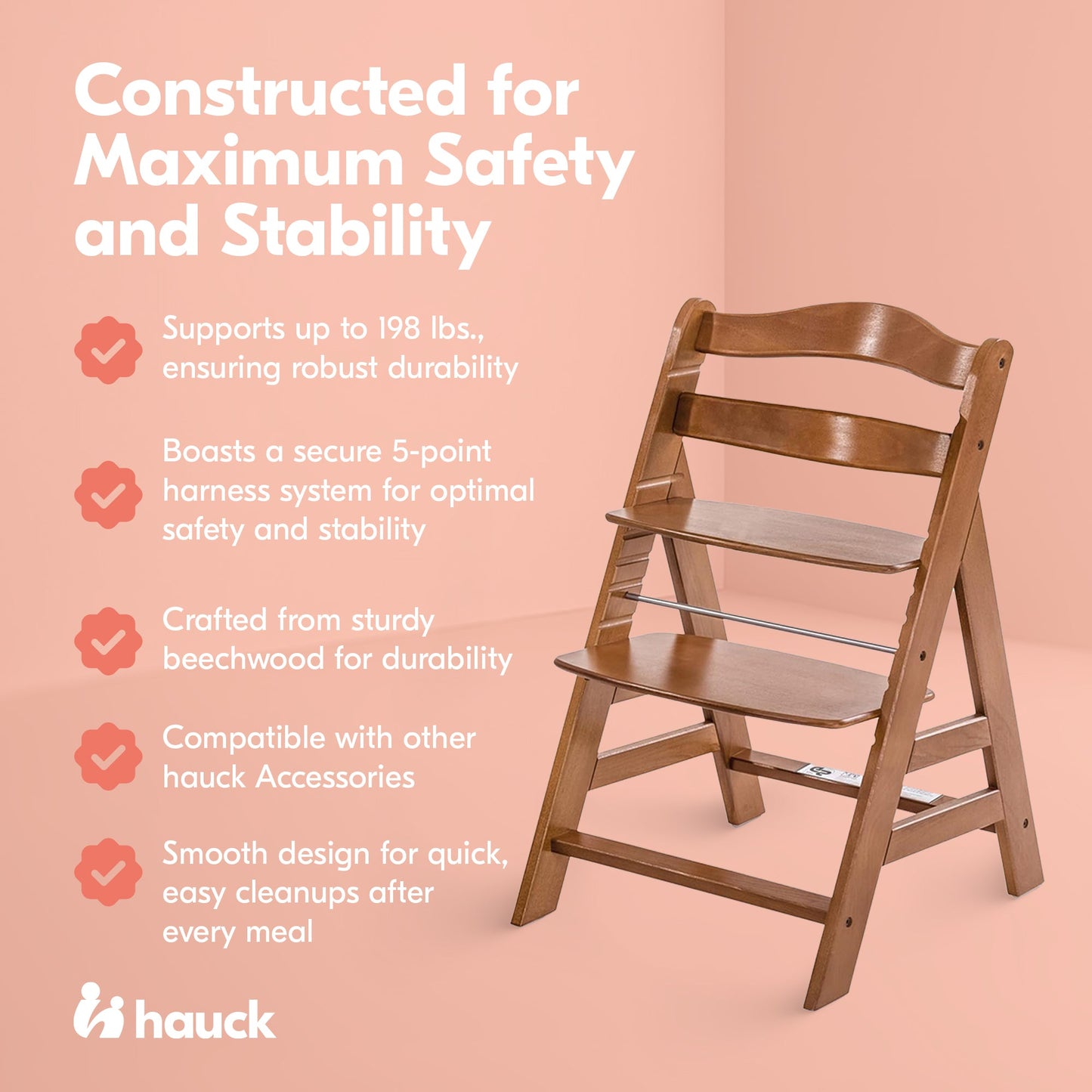 hauck Alpha+ Grow Along Adjustable Wooden Booster High Chair, Beechwood, Walnut