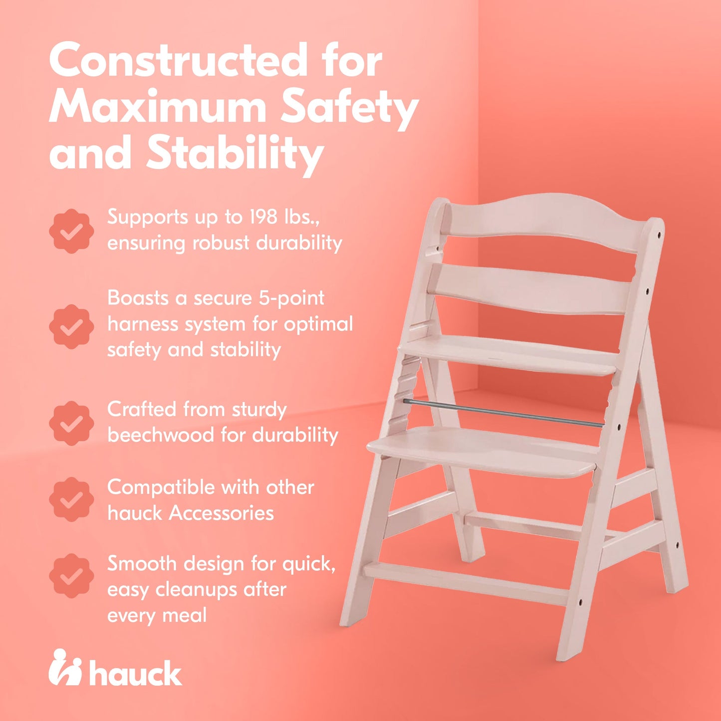 hauck Alpha+ Grow Along Adjustable Wooden Highchair, Beechwood, Rose Finish