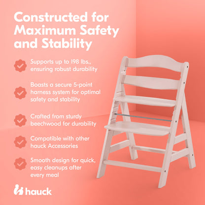 hauck Alpha+ Grow Along Adjustable Wooden Highchair, Beechwood, Rose Finish