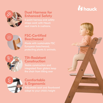 hauck Alpha+ Grow Along Adjustable Wooden Booster High Chair, Beechwood, Walnut