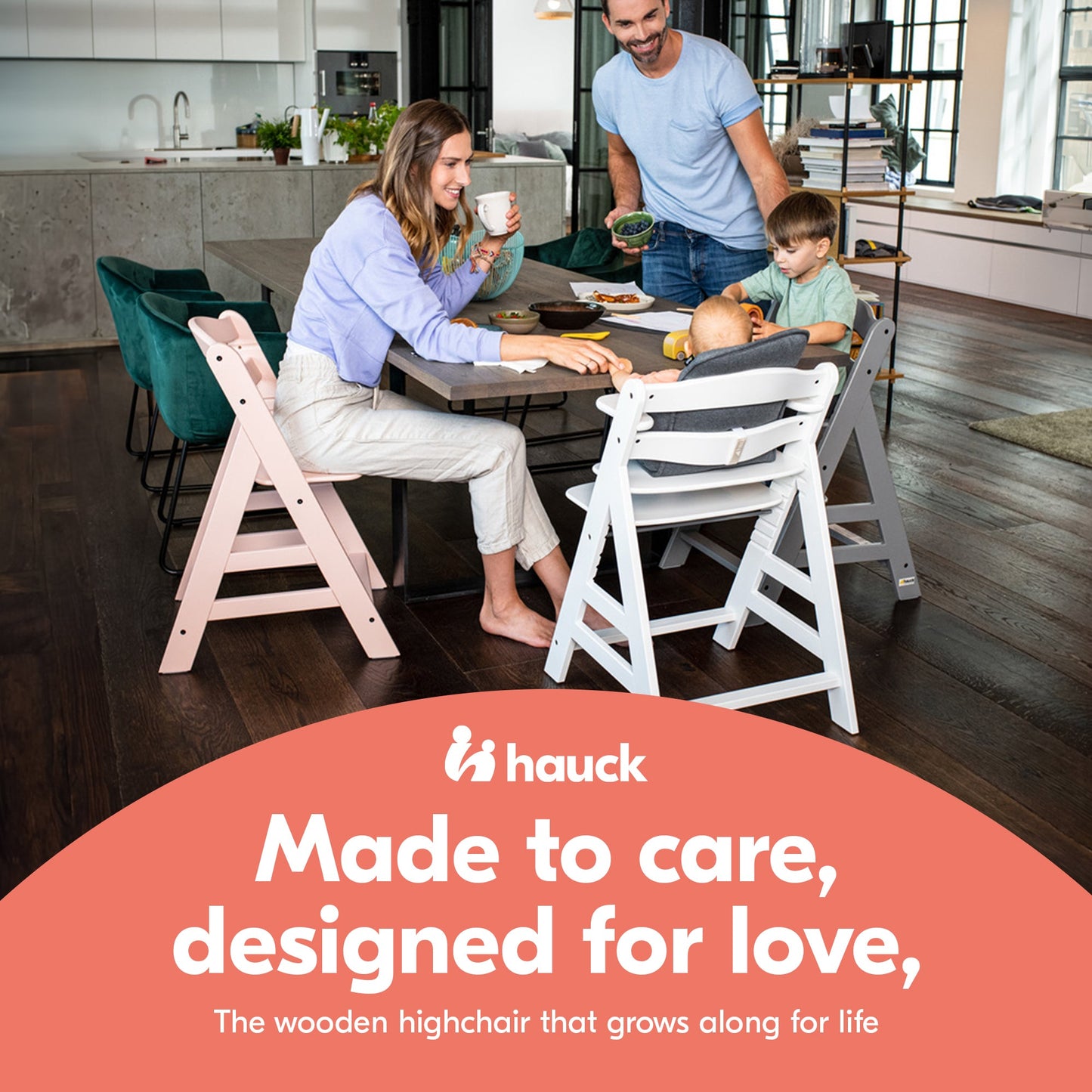 hauck Alpha+ Grow Along Adjustable Wooden Highchair, Beechwood, Rose Finish