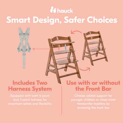 hauck Alpha+ Grow Along Adjustable Wooden Booster High Chair, Beechwood, Walnut