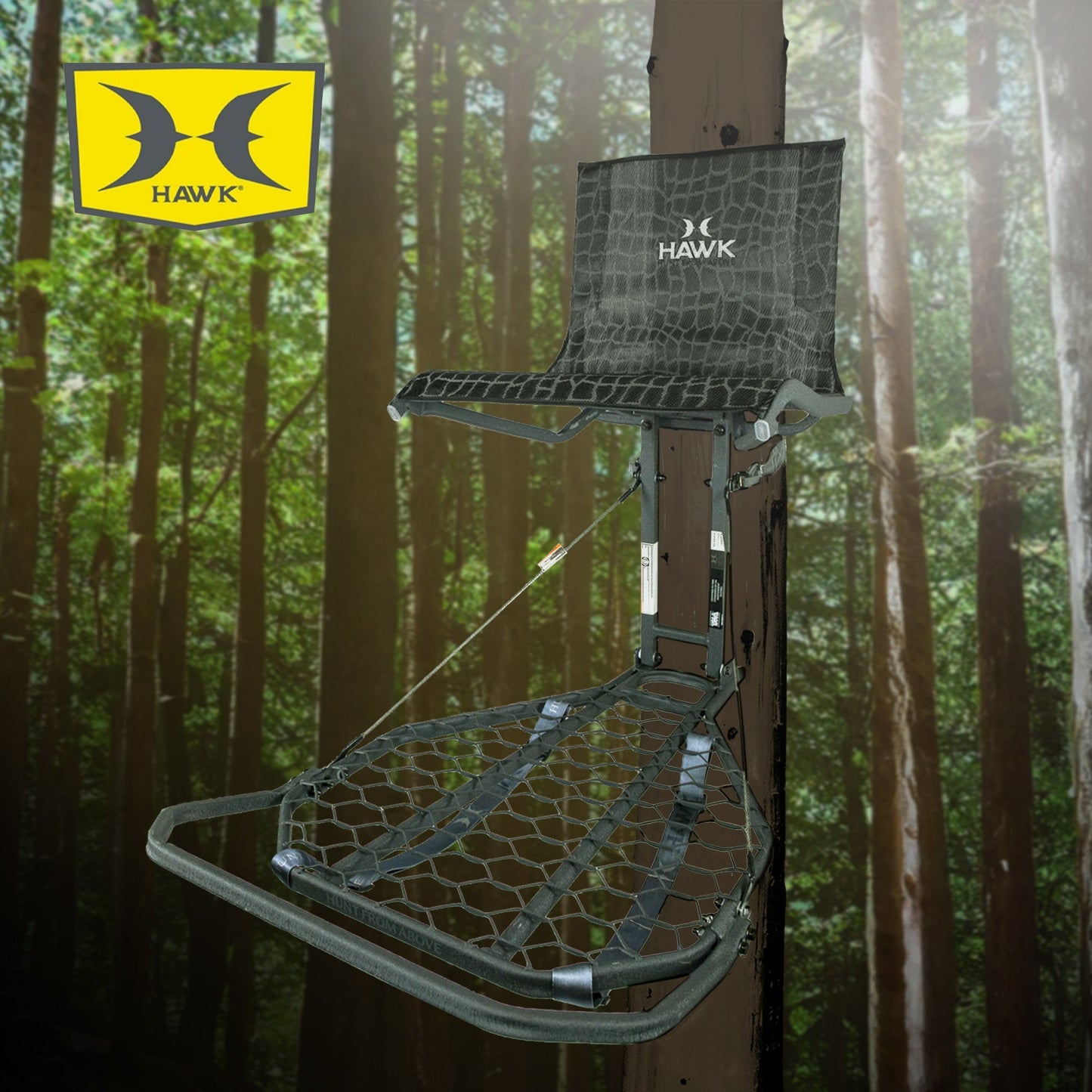 Hawk Kickback LVL Hang On Tree Stand with Footrest & Set of 3 Climbing Sticks