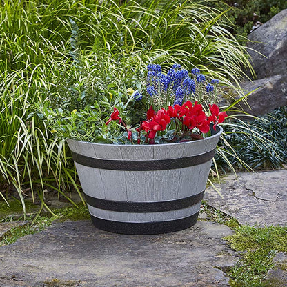 Southern Patio HDR-055457 Resin Whiskey Barrel Garden Planter Pot, Gray (2 Pack)