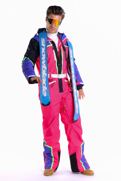 The Gnar Shredder | Men's Coral And Black Retro Ski Suit