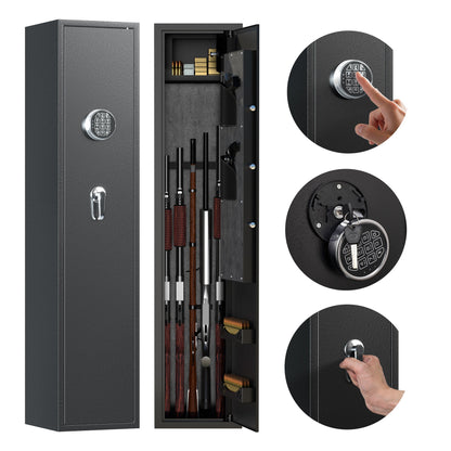 AOBABO 5-Rifle Gun Safe w/ Keypad Lock, Security Cabinet Long Safes Gun Cabinet