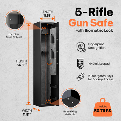 AOBABO 5-Rifle Gun Safe w/Keypad Lock, Security Cabinet Long Safes Gun Cabinet