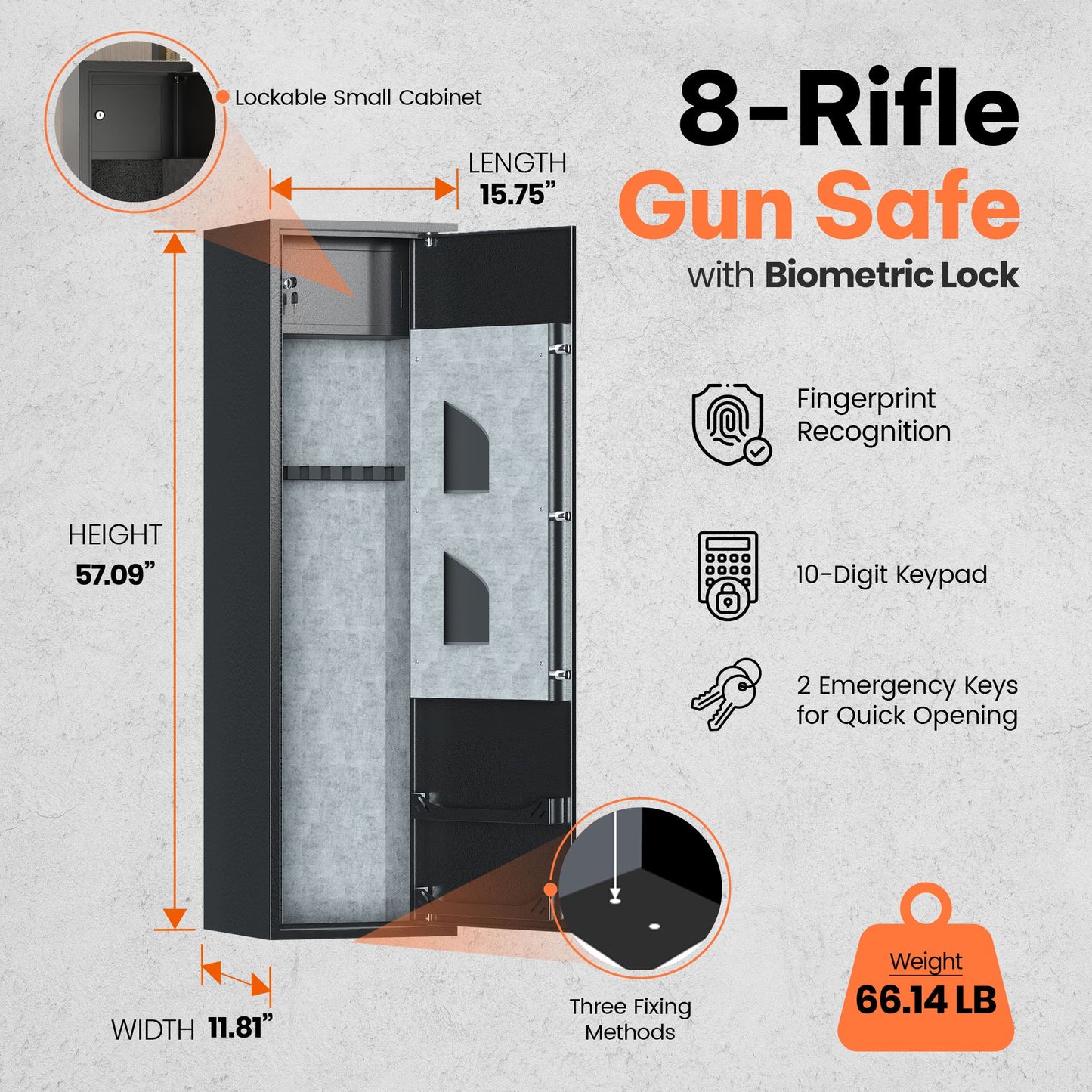 AOBABO 8-Rifle Gun Safe w/Keypad Lock, Security Cabinet Long Safes Gun Cabinet