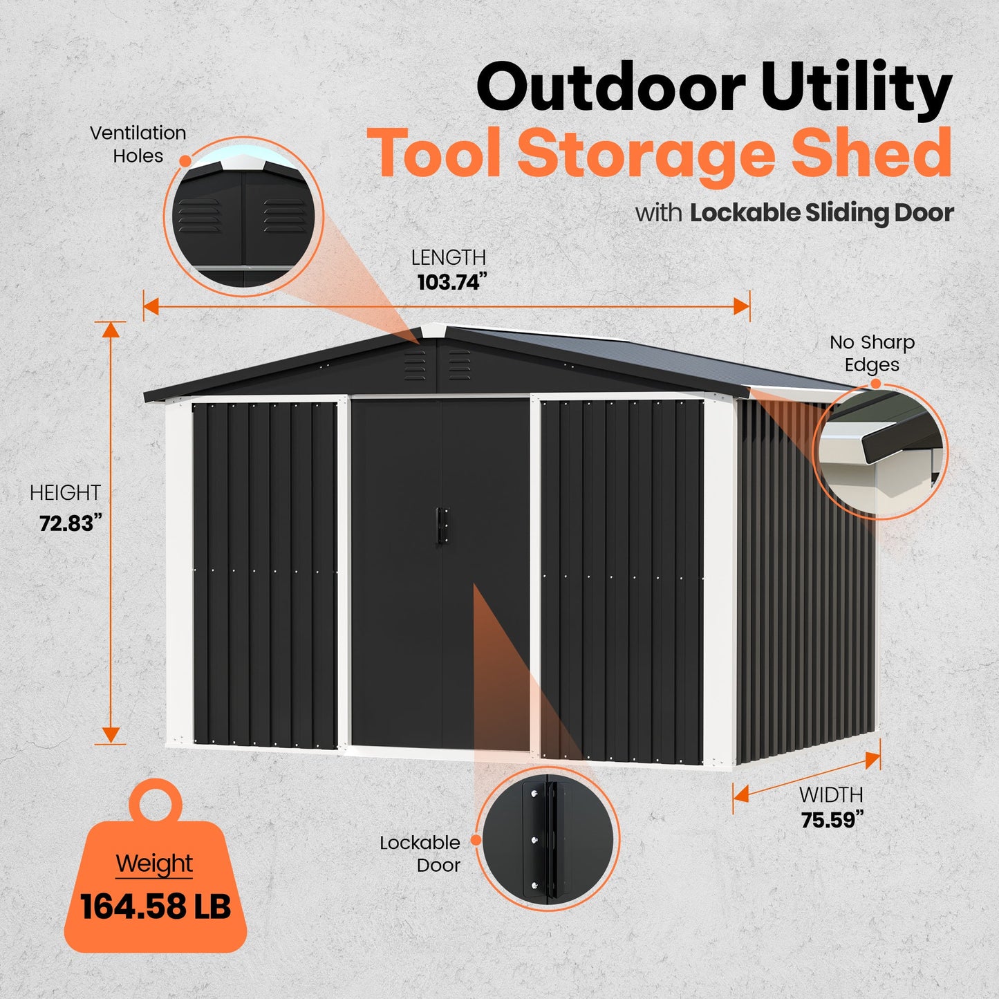 AOBABO Metal 6' x 8' Outdoor Utility Tool Storage Shed with Door and Lock, Black