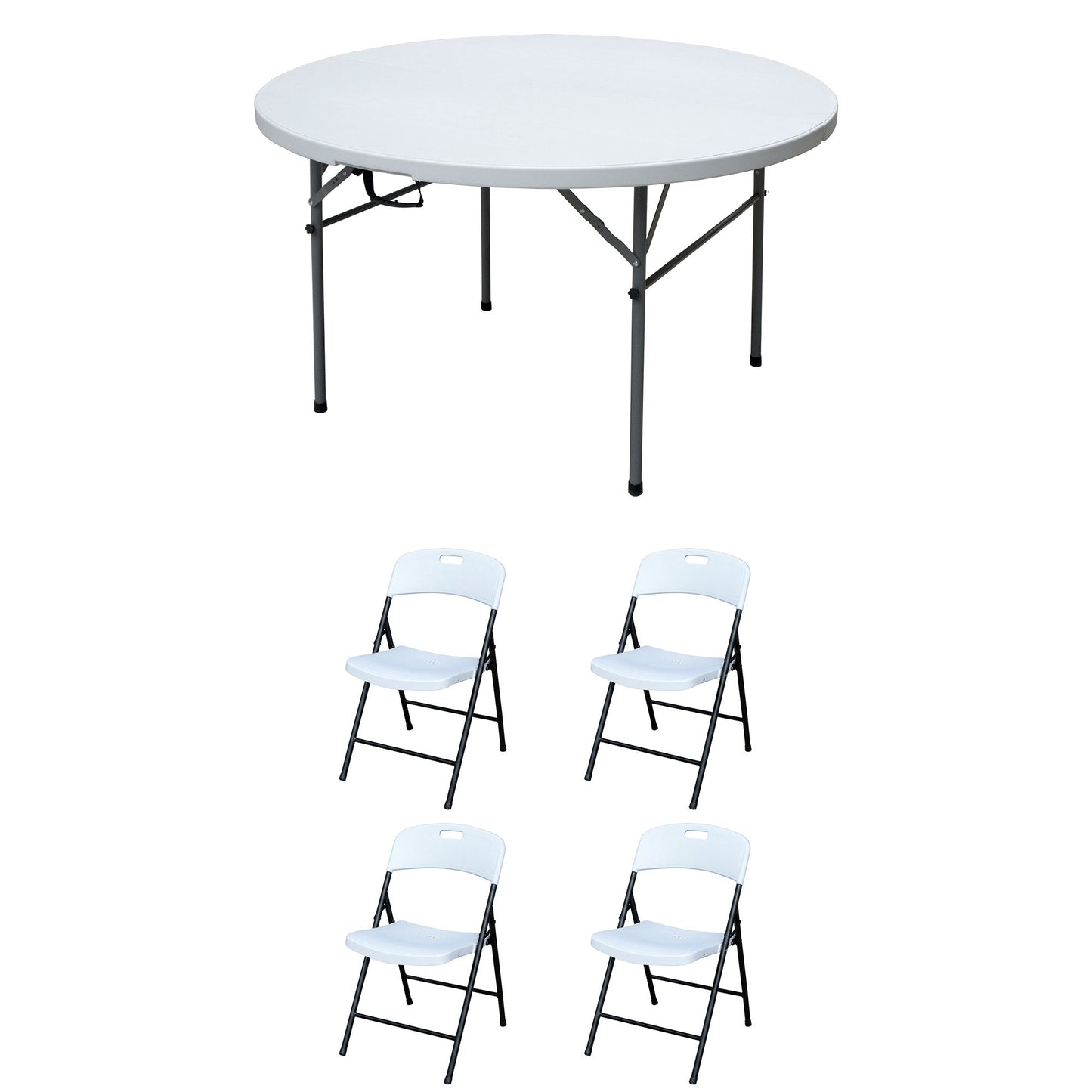 Plastic Development Group 4' Folding Banquet Table & 4 Outdoor Folding Chairs