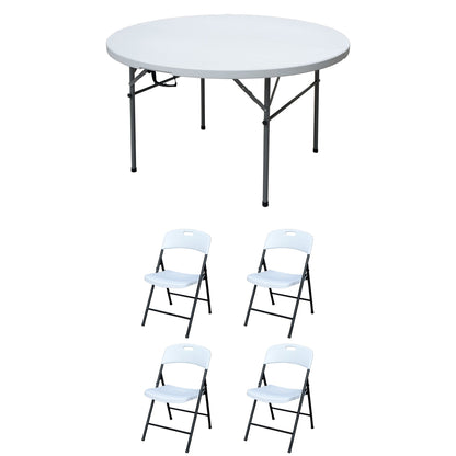 Plastic Development Group 4' Folding Banquet Table & 4 Outdoor Folding Chairs