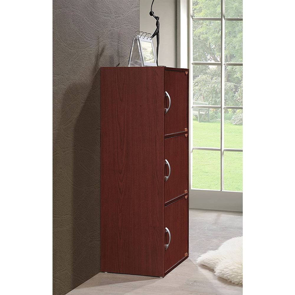 Hodedah 3 Shelf Home and Office Enclosed Organization Storage Cabinet, Mahogany
