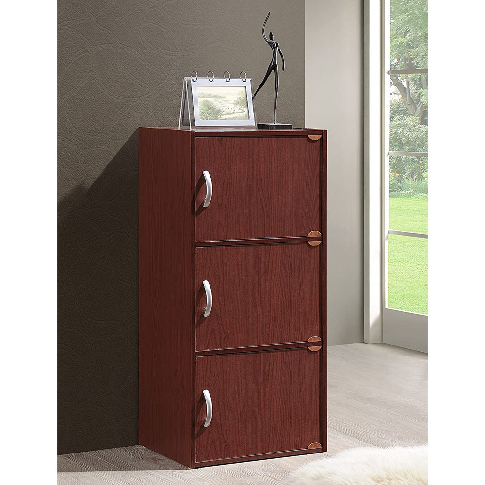 Hodedah 3 Shelf Home and Office Enclosed Organization Storage Cabinet, Mahogany