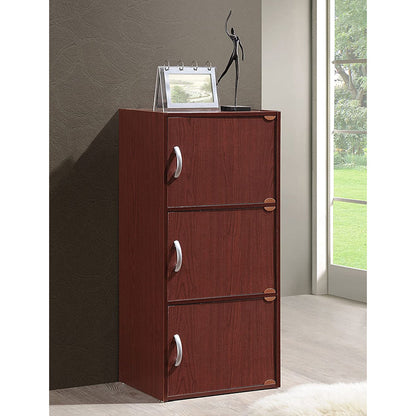 Hodedah 3 Shelf Home and Office Enclosed Organization Storage Cabinet, Mahogany