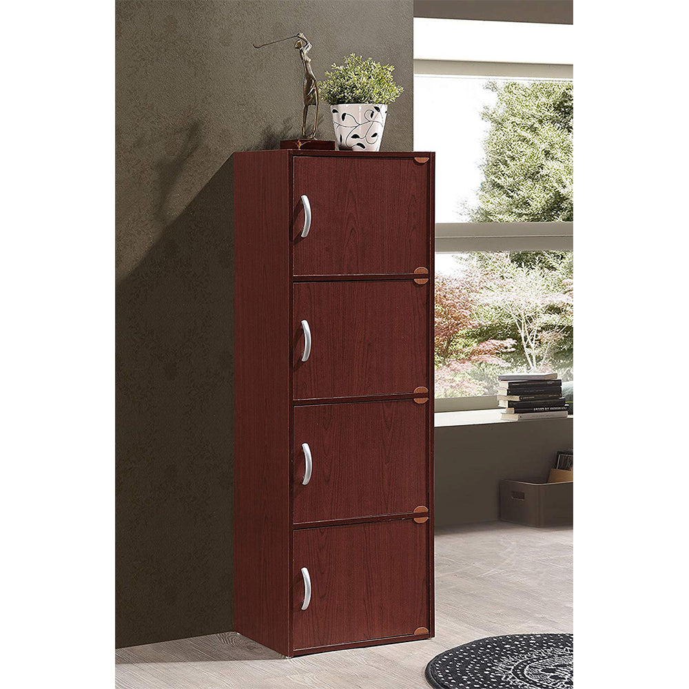 Hodedah 4 Door Enclosed Multipurpose Storage Cabinet for Home/Office, Mahogany