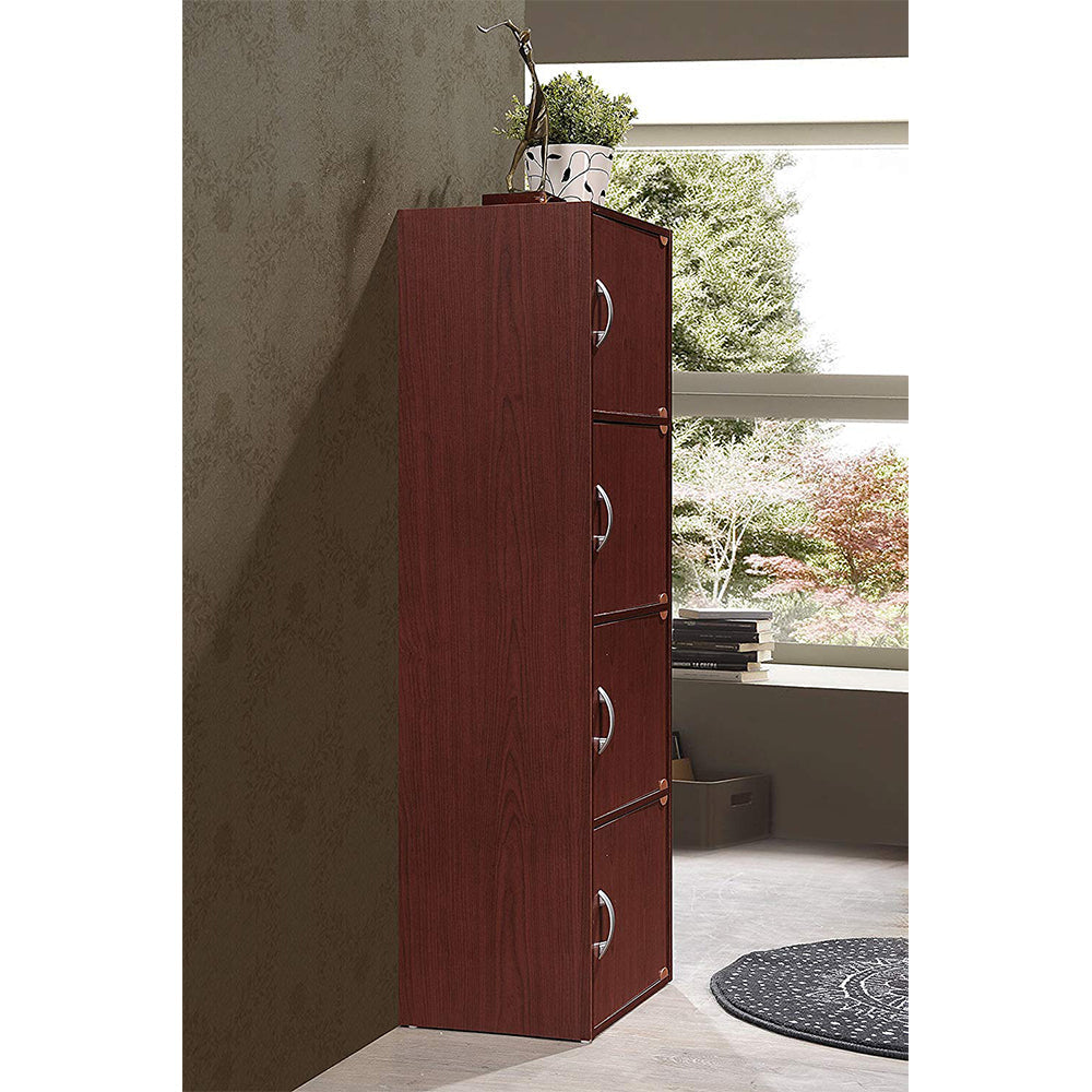 Hodedah 4 Door Enclosed Multipurpose Storage Cabinet for Home/Office, Mahogany