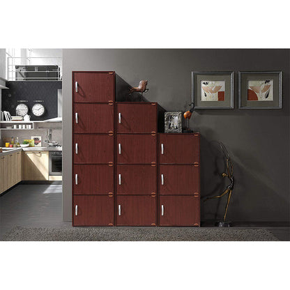 Hodedah 4 Door Enclosed Multipurpose Storage Cabinet for Home/Office, Mahogany