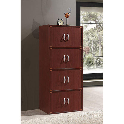 Hodedah 8 Door Enclosed Multipurpose Storage Cabinet for Home/Office, Mahogany