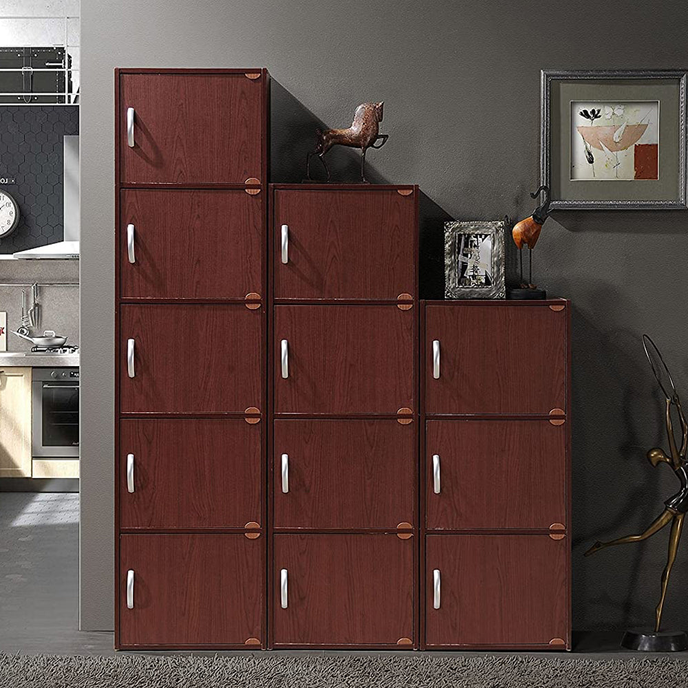 Hodedah 5 Shelf Home and Office Enclosed Organization Storage Cabinet, Mahogany