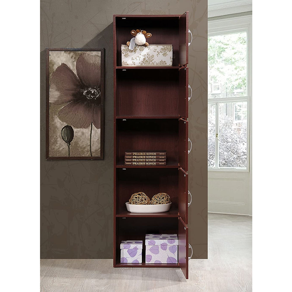 Hodedah 5 Shelf Home and Office Enclosed Organization Storage Cabinet, Mahogany