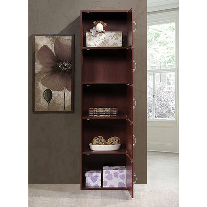 Hodedah 5 Shelf Home and Office Enclosed Organization Storage Cabinet, Mahogany