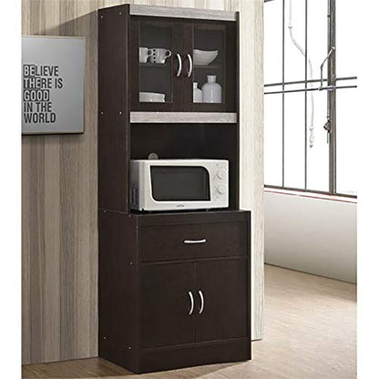 Hodedah Import 70" Tall Top/Bottom Enclosed Kitchen Cabinet w/ Drawer, Chocolate