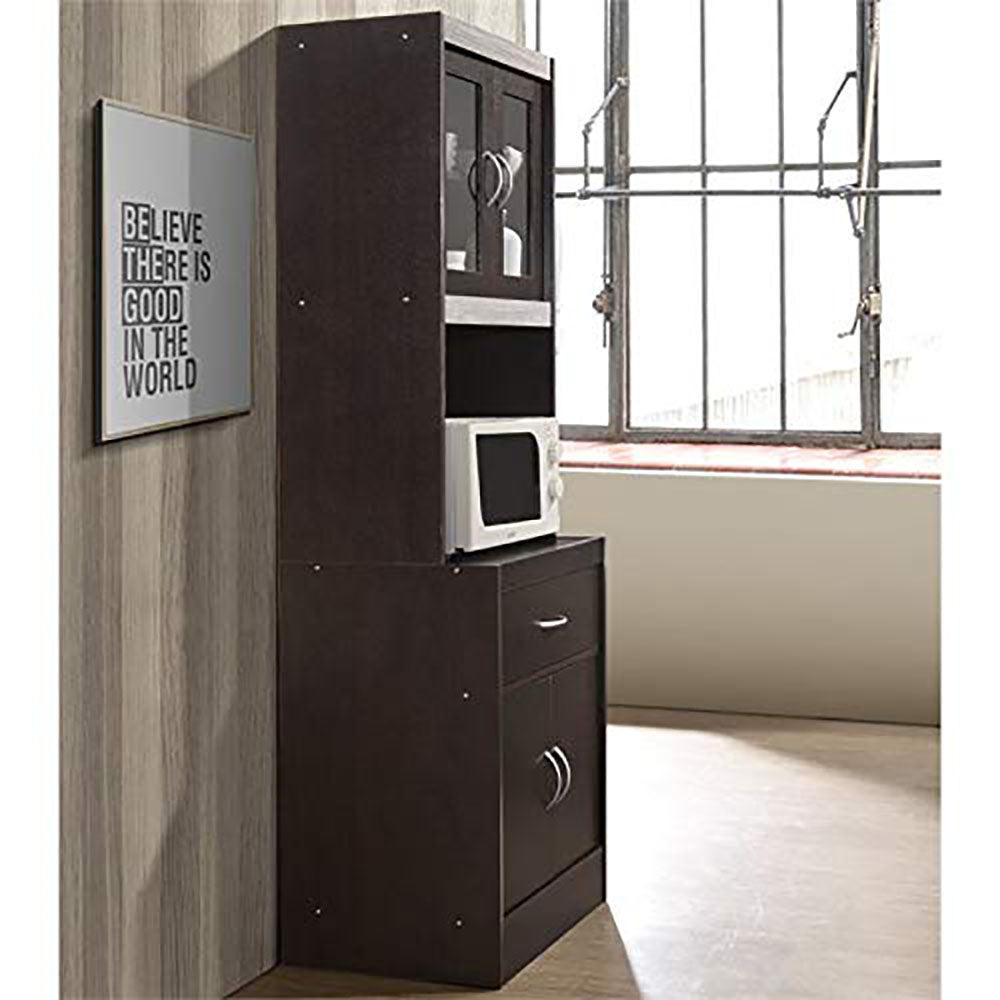Hodedah Import 70" Tall Top/Bottom Enclosed Kitchen Cabinet w/ Drawer, Chocolate