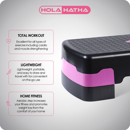 HolaHatha Aerobic Step Platform Exercise Fitness Equipment w/ Adjustable Height