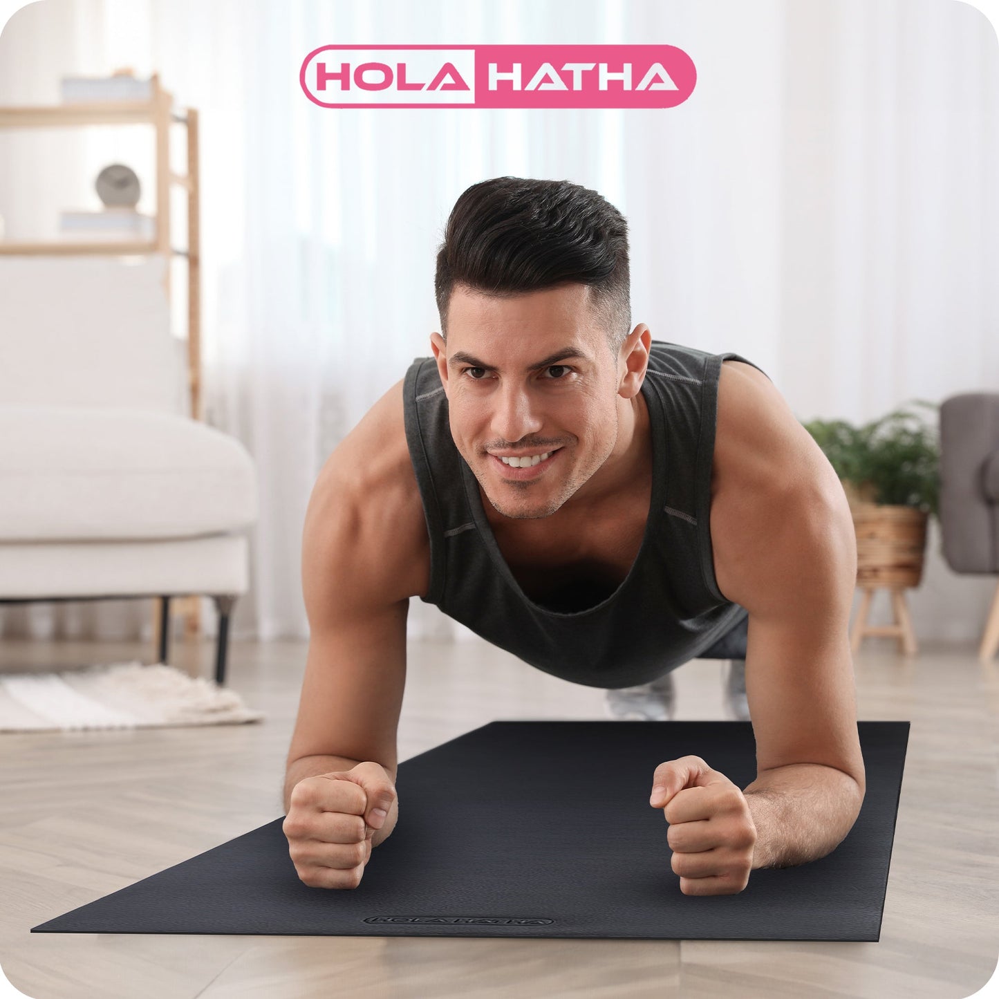 HolaHatha Lightweight Padded Foam Exercise Mat for Workout Activity, Large, Grey