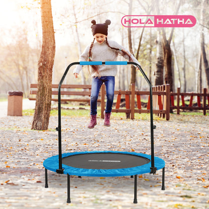 HolaHatha 40" Mini Trampoline Fitness Rebounder with Adjustable Handle, Blue