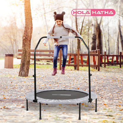 HolaHatha Foldable Mini Fitness Trampoline with Adjustable Handle, 40 in., White