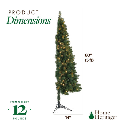Home Heritage Half Pine 5' Pre-Lit Artificial Christmas Tree, 100 Warm White LED