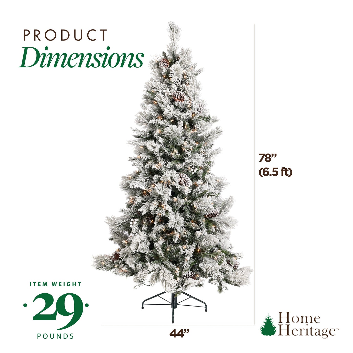 Home Heritage Snowdrift 6.5' PreLit Artificial Christmas Tree, Berries/Pinecones