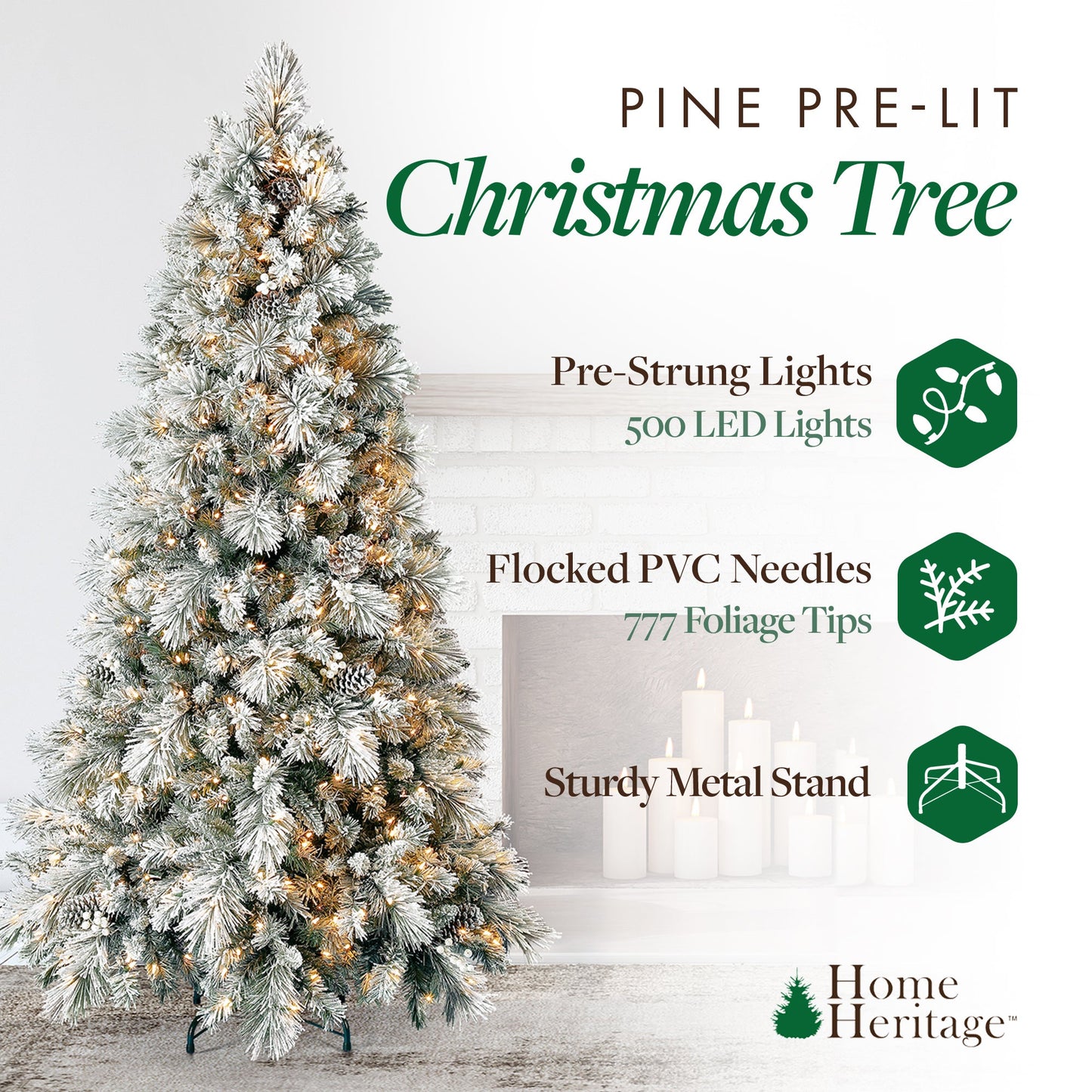 Home Heritage Snowdrift 6.5' PreLit Artificial Christmas Tree, Berries/Pinecones