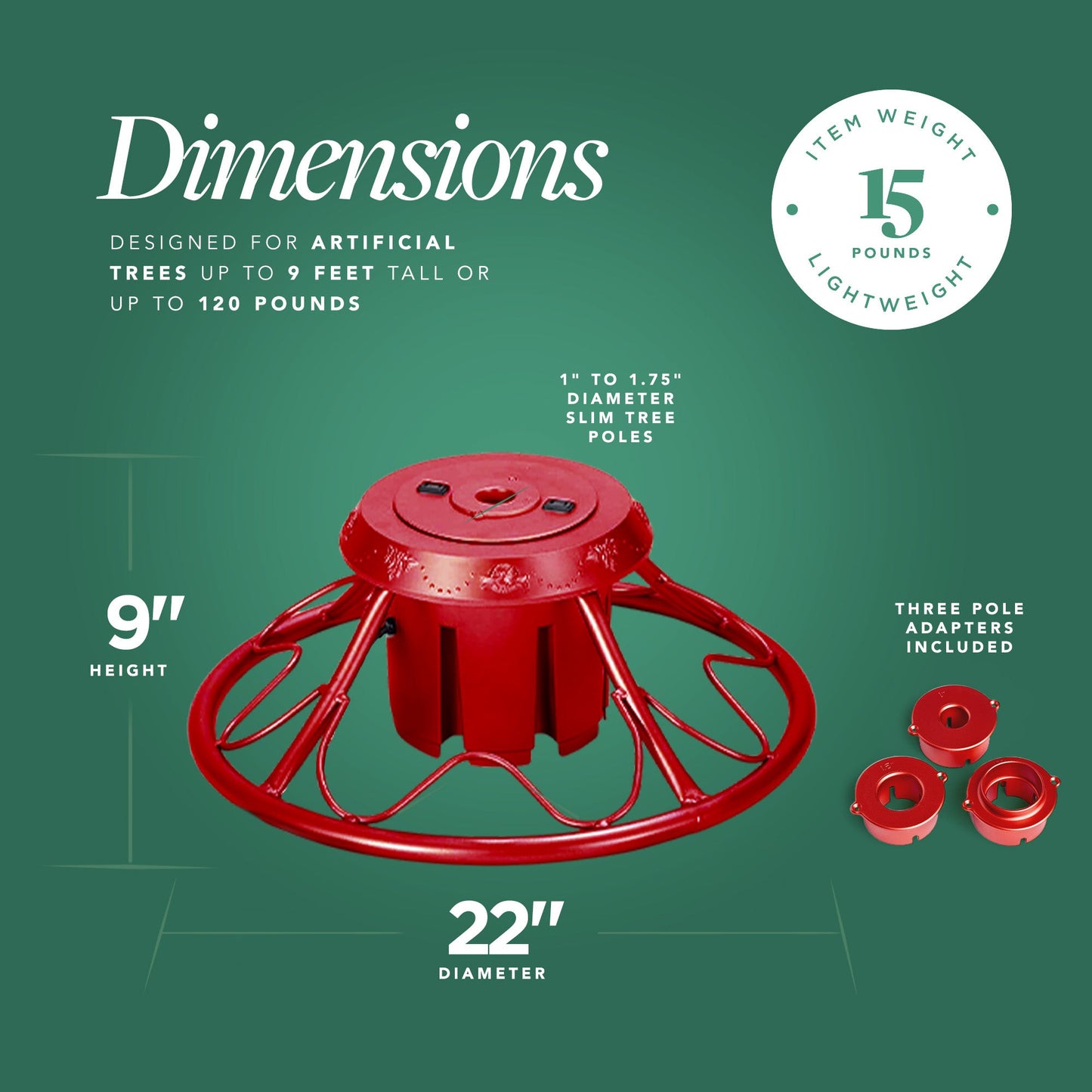 Home Heritage 1-1.75" Artificial Christmas Tree Base Rotating Metal Stand, Red