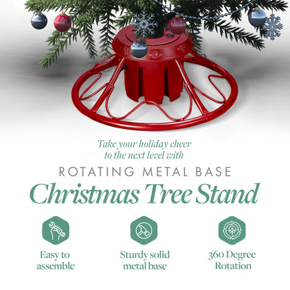 Home Heritage 1-1.75" Artificial Christmas Tree Base Rotating Metal Stand, Red