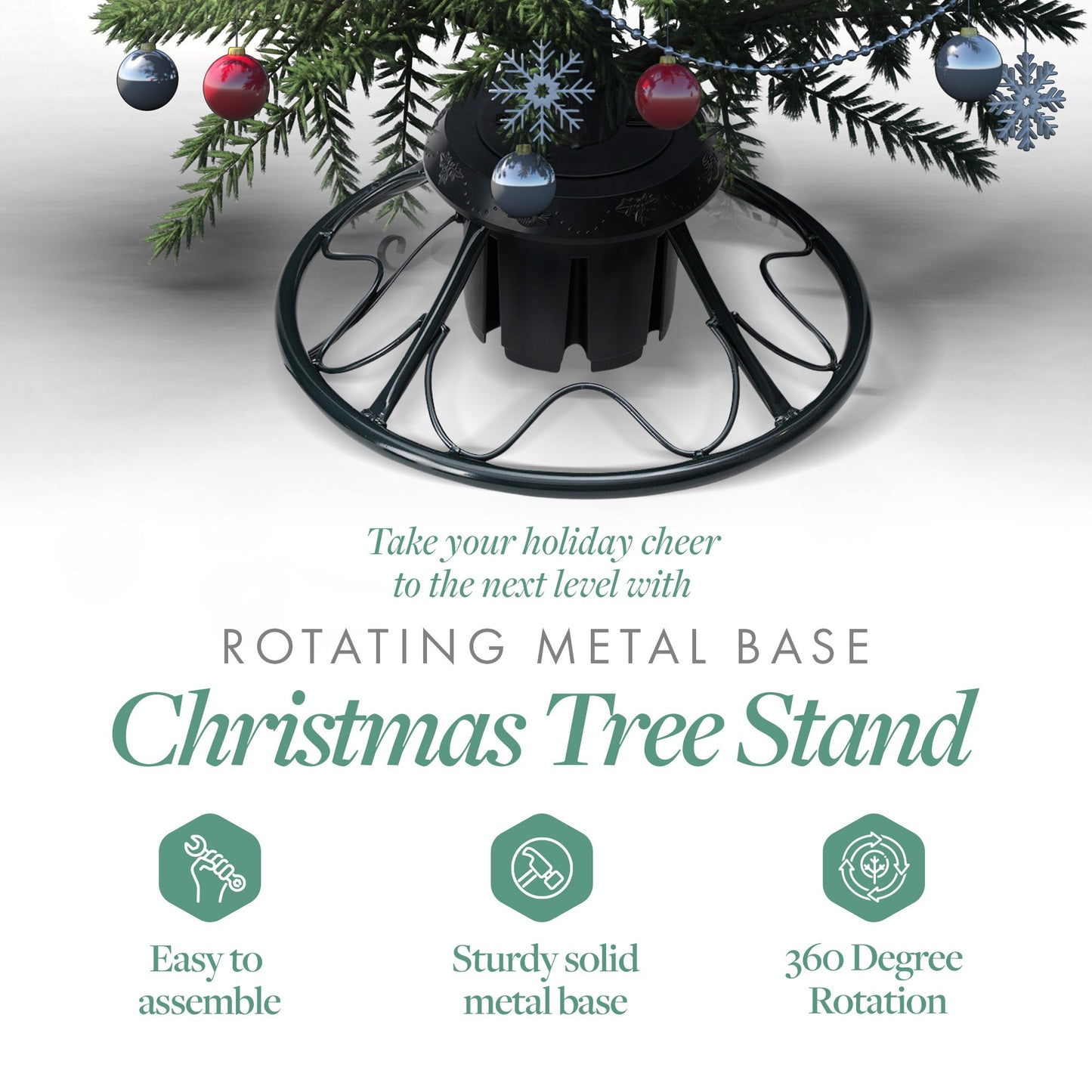 Home Heritage 1-1.75" Artificial Christmas Tree Base Rotating Metal Stand, Black