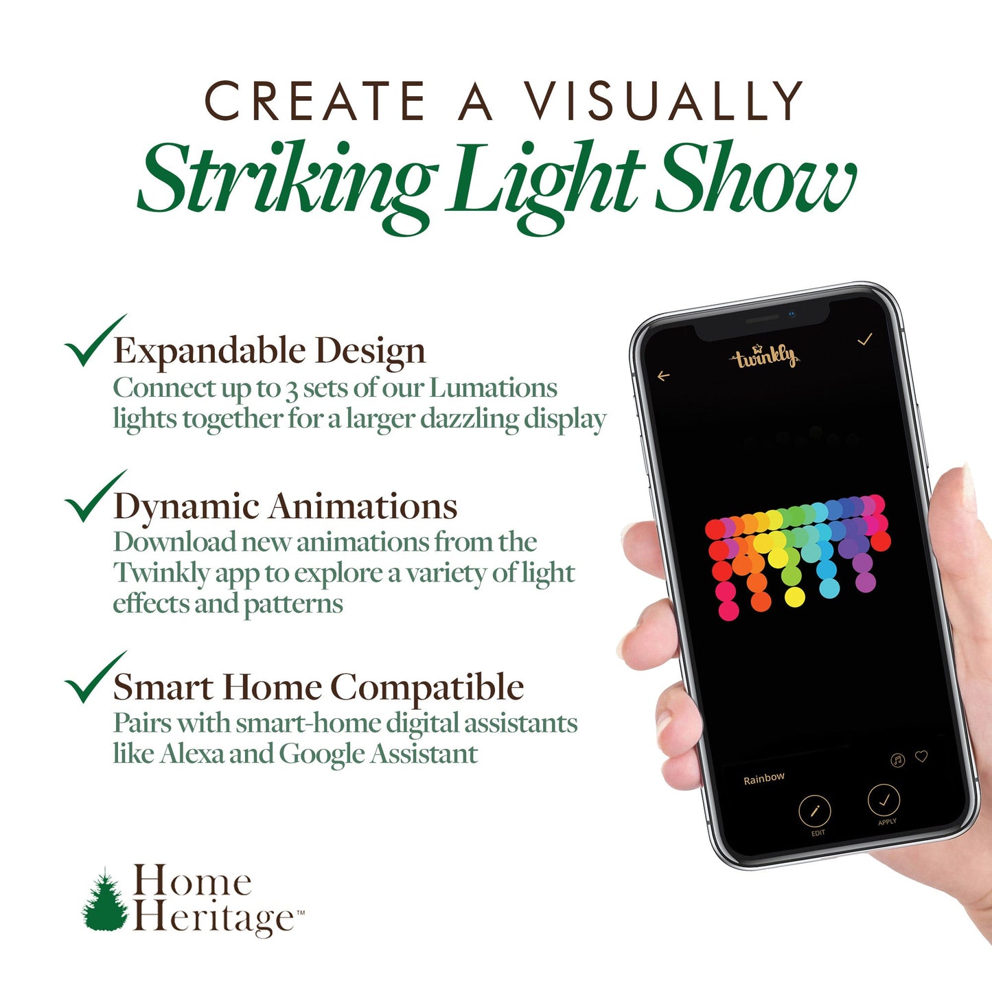 Home Heritage Lumations 7 Ft RGB LED Indoor/Outdoor String Lights, 50 Count