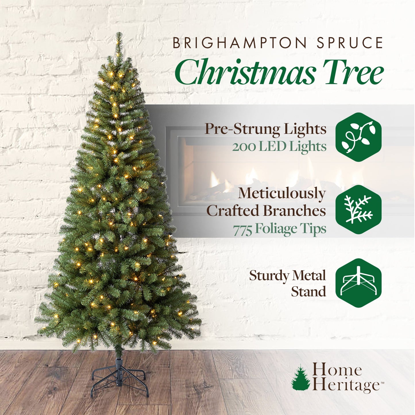 Home Heritage 7 Foot Brighampton Spruce Artificial Christmas Tree with LED Light
