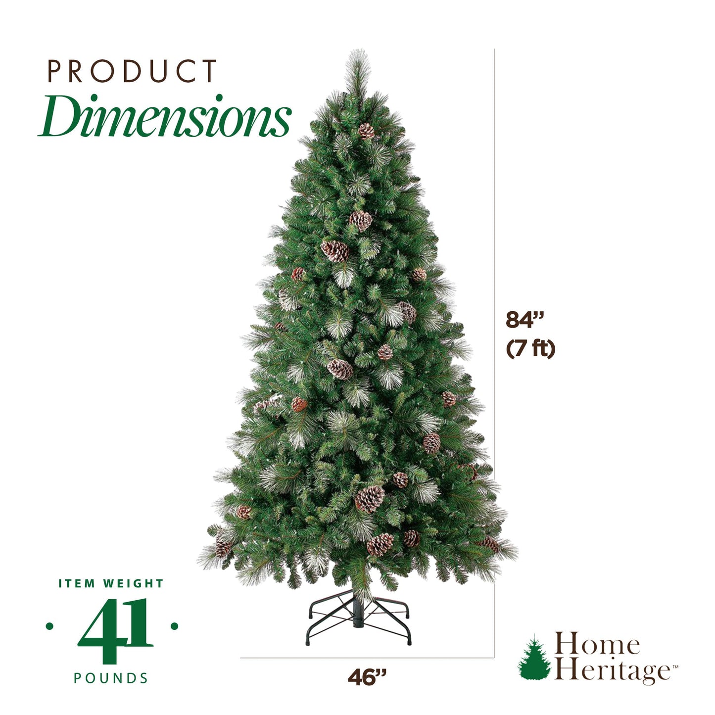 Home Heritage Lincoln 7' Pre-Lit Artificial Christmas Tree, Pinecones & Glitter