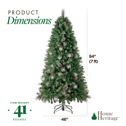 Home Heritage Lincoln 7' Pre-Lit Artificial Christmas Tree, Pinecones & Glitter