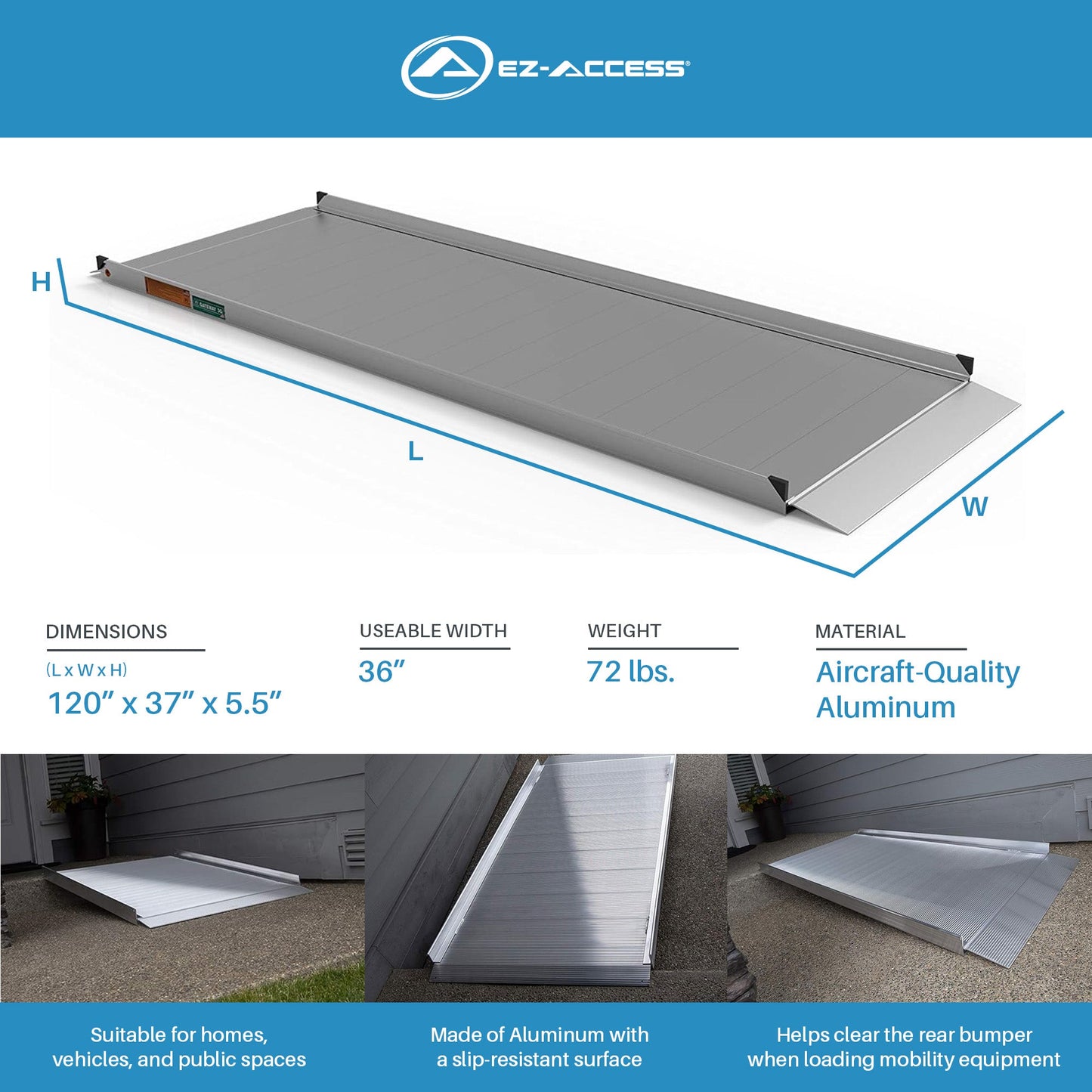 EZ-ACCESS GATEWAY 3G 10 Foot Solid Surface Aluminum Portable Wheelchair Ramp