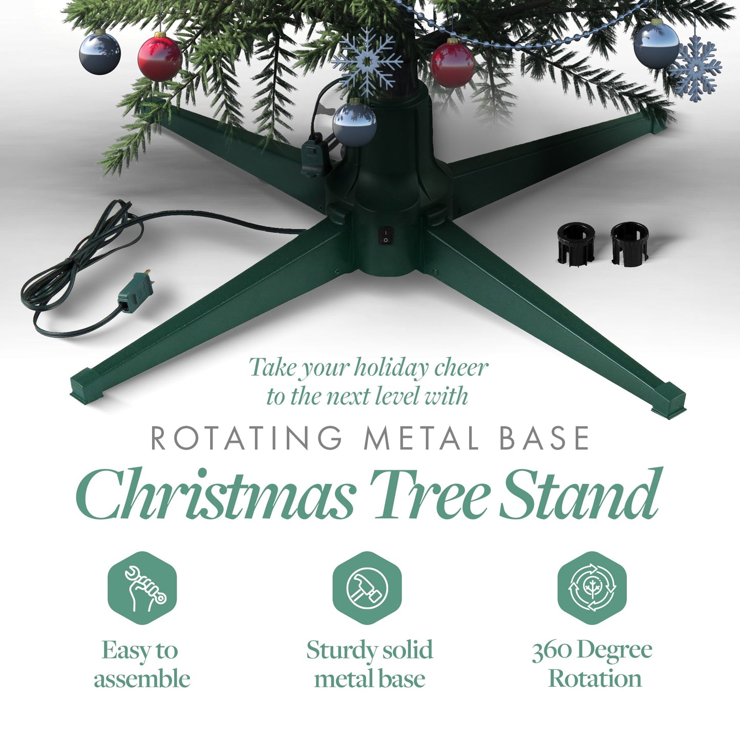 Home Heritage Metal Rotating Christmas Tree Stand for Holiday Trees Up to 7.5 ft