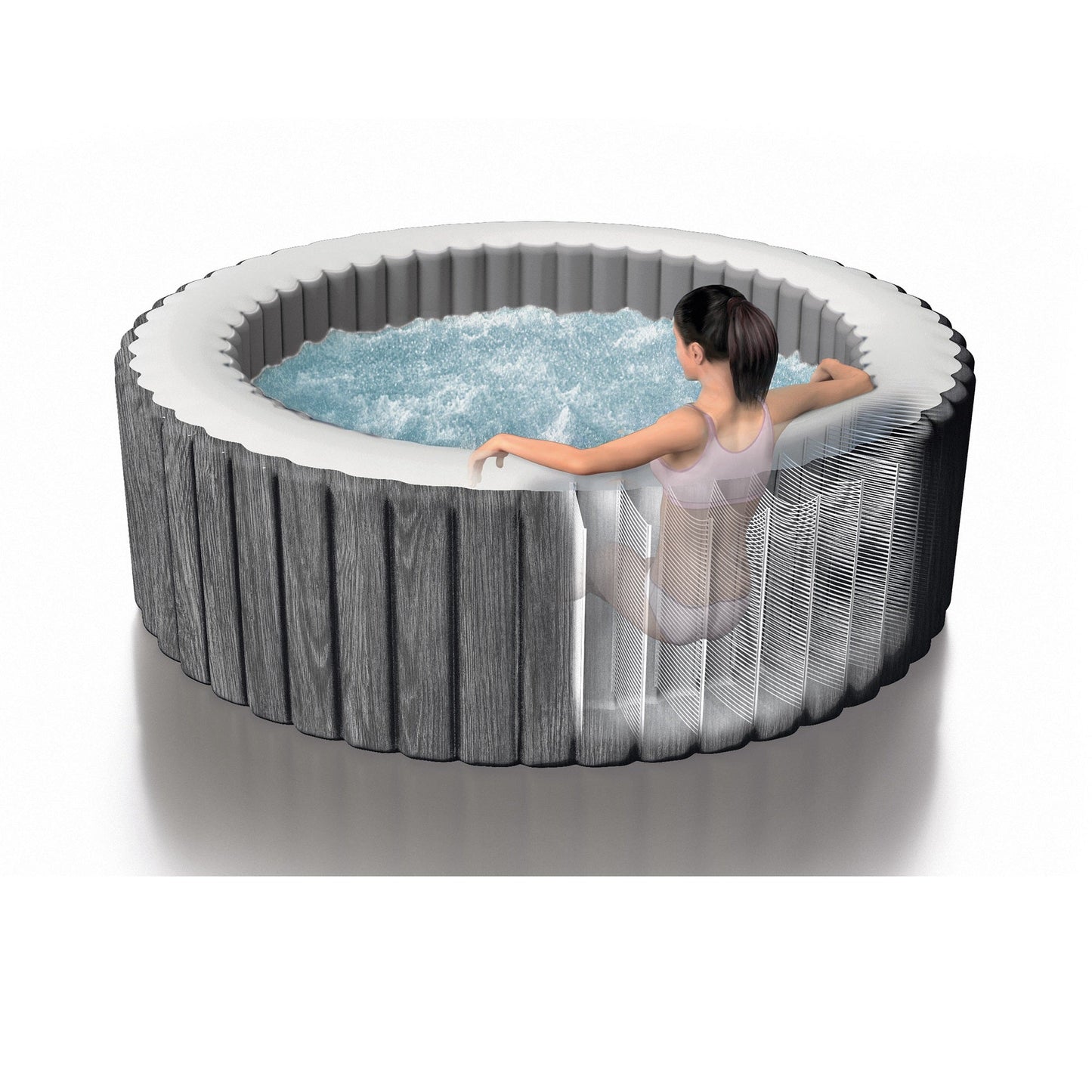 Intex Greywood Deluxe 4 Person Portable Inflatable Hot Tub with LED Lights, Gray